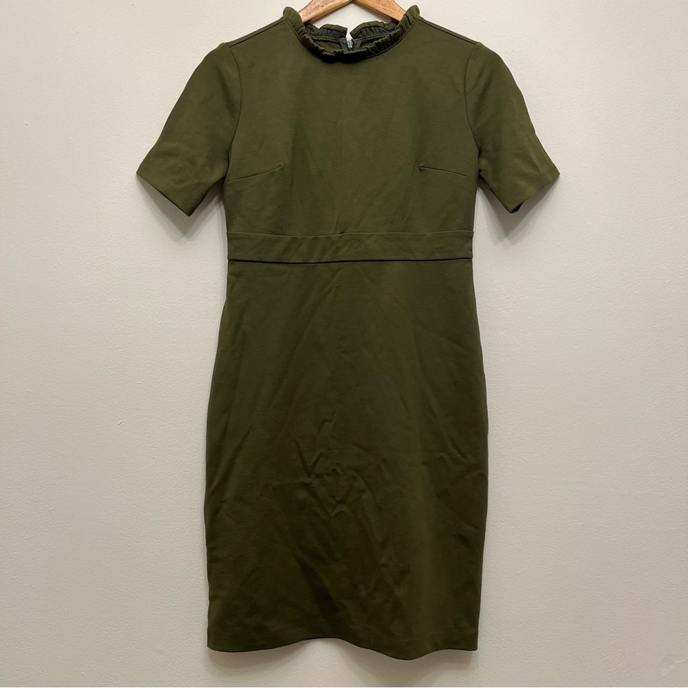 Ann Taylor midi jersey short-sleeve sheath dress - olive green